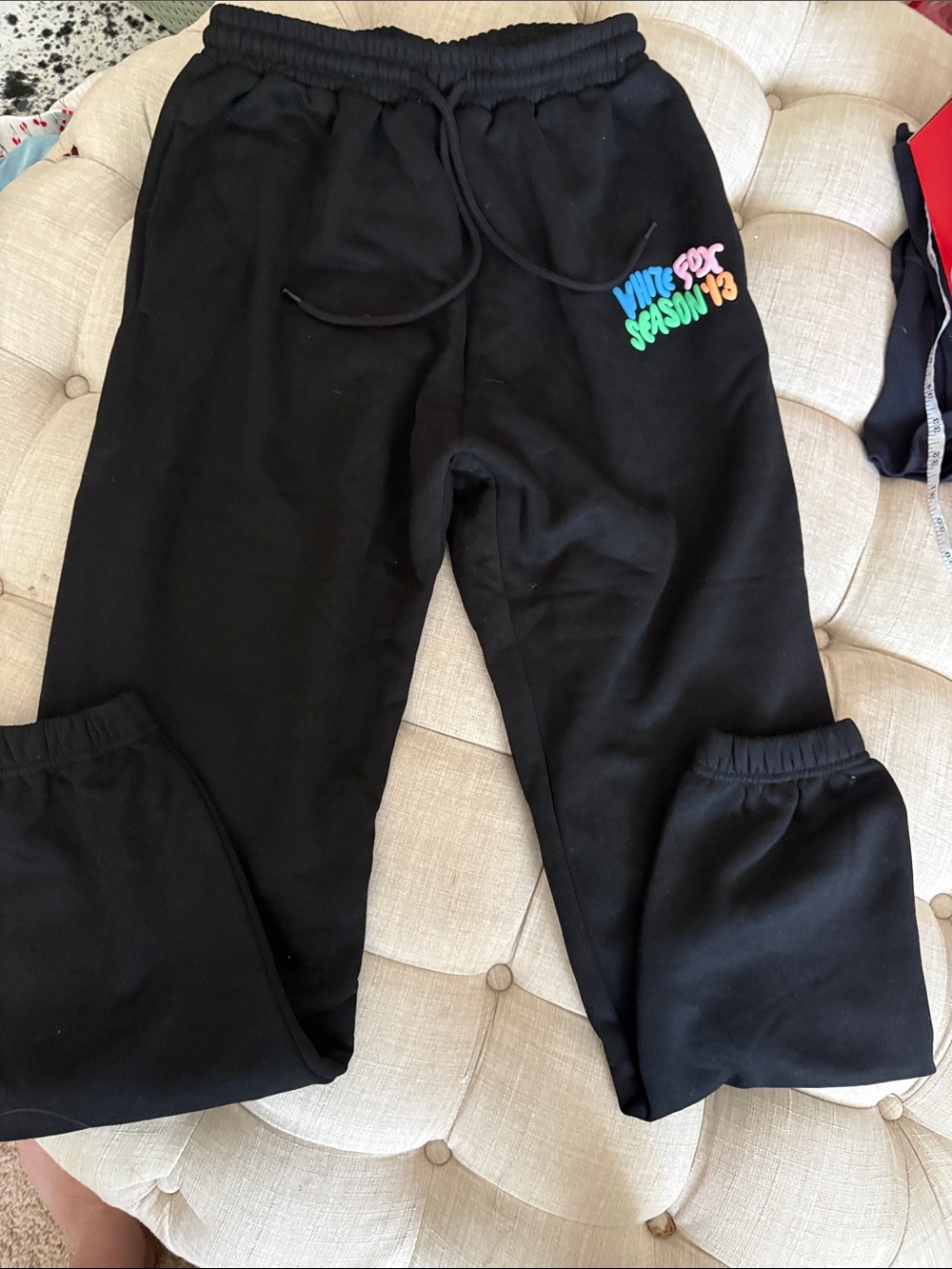 White Fox Boutique Black Joggers with Multicolor 'Vibe For Season' Logo